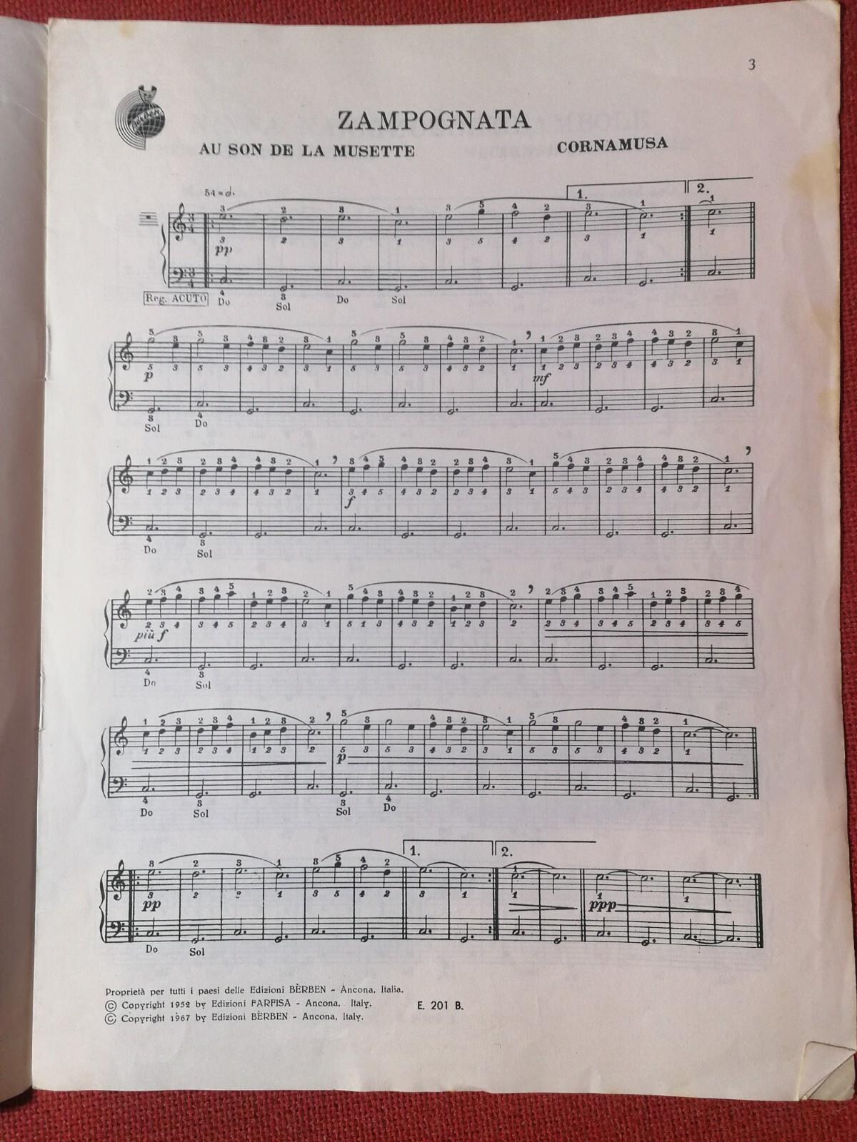 SPARTITO F.Fugazza PIERINO SI DIVERTE 6 pezzi facili per fisarmonica Berben 1967