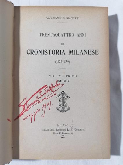 Trentaquattro anni di Cronistoria Milanese - 1825-1859 Volume Primo - copertina