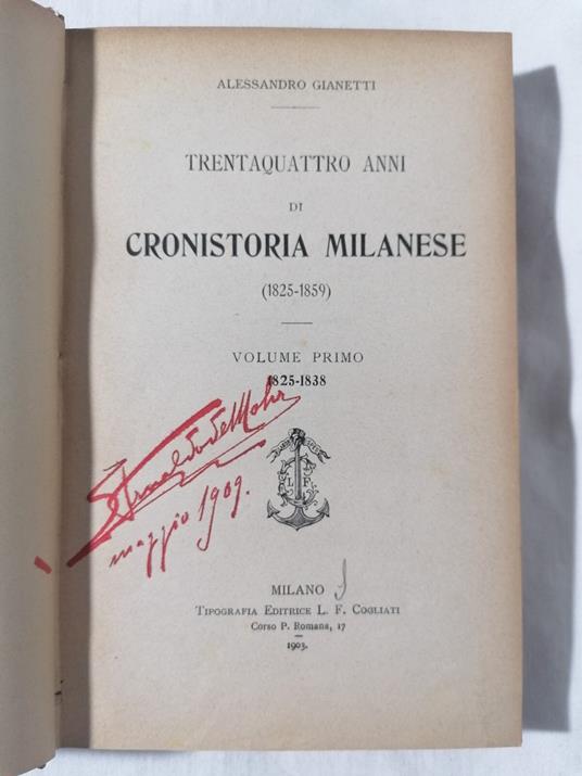 Trentaquattro anni di Cronistoria Milanese - 1825-1859 Volume Primo - copertina