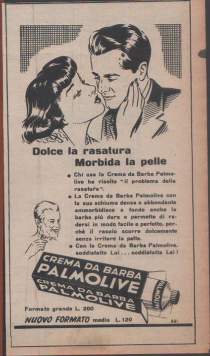 Palmolive. Crema da barba. Dolce la rasatura, mobida la pelle. Advertising 1952 - copertina