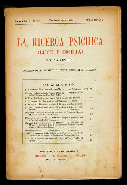 La ricerca psichica 1934 n.4 - copertina