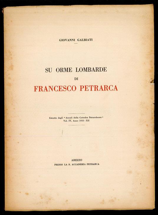 Su orme lombarde di Francesco Petrarca - copertina
