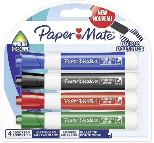 Pennarello cancellabile Papermate PM per lavagna punta tonda Colori  Assortiti Nero, Blu, Rosso, Verde - Blister da 4 - Papermate - Cartoleria e  scuola