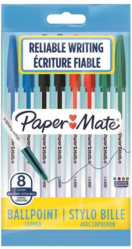Penna a sfera Papermate PM 045 punta da 1.0 mm Colori Assortiti Nero, Blu,  Rosso, Verde - Confezione da 8 - Papermate - Cartoleria e scuola