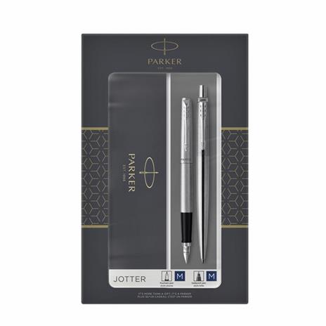 Set regalo Parker Gift Set DUO. Jotter Stainless Steel CT Penna a Sfera M + Stilografica M