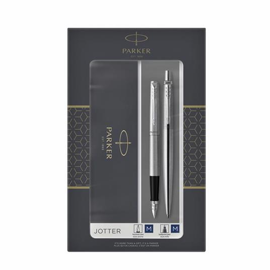 Set regalo Parker Gift Set DUO. Jotter Stainless Steel CT Penna a Sfera M + Stilografica M