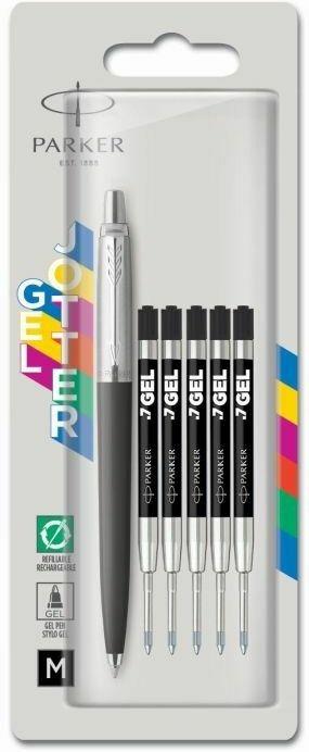 Jotter Original penna a sfera GEL M. fusto Nero con 5 refill Gel Neri. Confezione da da 1 penna + 5 refills Gel