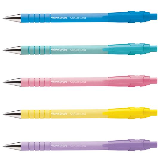 Penne a sfera Paper Mate Flexgrip Ultra Pastel, punta media (1,0 mm), Inchiostro nero, Fusto pastello, 5 pezzi - 2