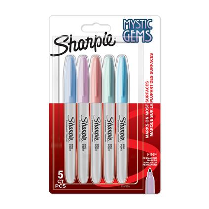 Pennarelli indelebili Sharpie Mystic Gems. Punta fine per dettagli decisi. Colori assortiti. 5 pennarelli