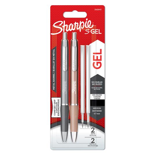 Sharpie S-Gel, Penne gel metallo, Punta media (0,7 mm), Grigio acciaio e oro rosa, Inchiostro nero, 2 penne e 2 ricariche