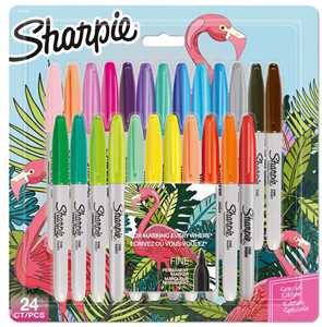 Cartoleria Sharpie Pennarelli indelebili, punta fine, Flamingo e colori originali assortiti, confezione da 24 Sharpie