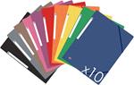 Oxford - Top File+, confezione di 10 cartelline portadocumenti a 3 lembi, formato A4, chiusura con elastico, colori assortiti