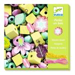 Set perle in legno Foglie e Fiori per collana, 450 perle con filo,Djeco, Eta 5-10 anni