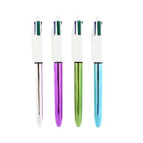 Penna a sfera Bic a scatto 4 colori Shine Silver, Grigio