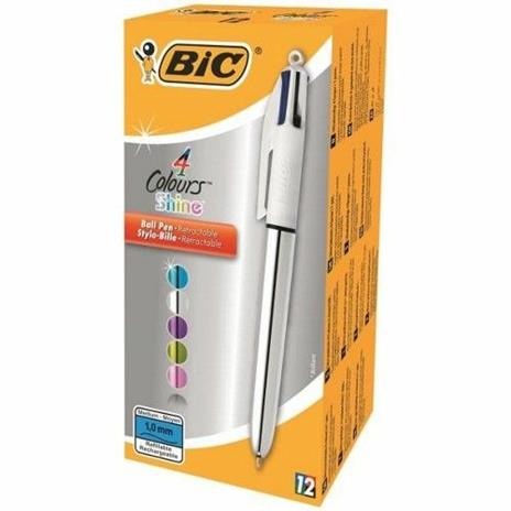 Penna a sfera Bic a scatto 4 colori Shine Silver, Grigio - 3