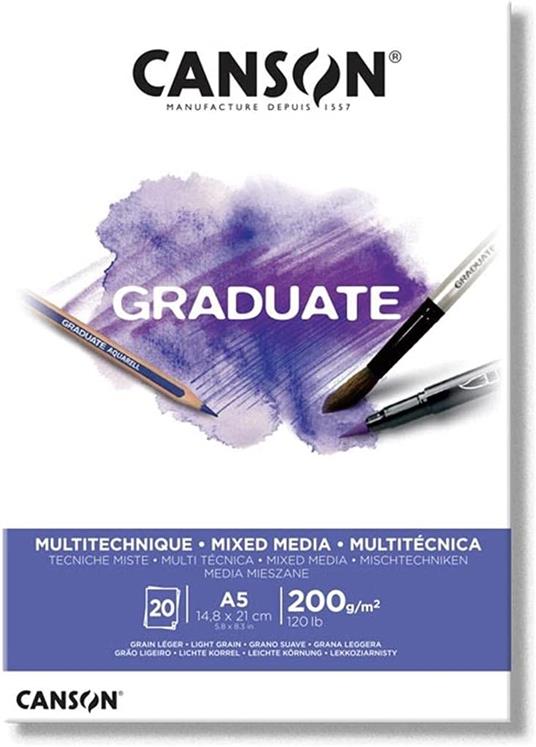 Blocco Canson Graduate Mix Media A4 200 Gr 20 Fogli - 5