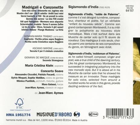 Madrigali - Canzonette - CD Audio di Sigismondo D'India - 2