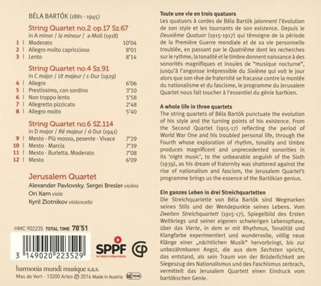 Quartetti per archi n.2 op.17 SZ67, n.4 - CD Audio di Bela Bartok,Jerusalem Quartet - 2