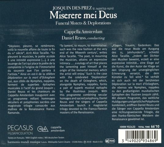 Miserere mei Deus - CD Audio di Josquin Desprez,Cappella Amsterdam - 2