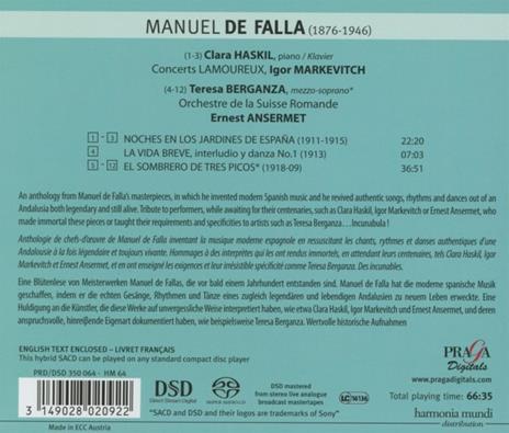 Notte Nei Giardini di Spagna, Il Cappello a Tre Punte, La Vida Breve - SuperAudio CD ibrido di Manuel De Falla,Igor Markevitch - 2