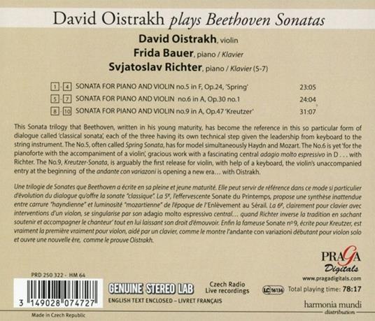 Sonate per violino n.5 op.24, n.9 op.47 - Sonate n.1, n.6 op.30 - CD Audio di Ludwig van Beethoven,Sviatoslav Richter,Frieda Bauer,David Oistrakh - 2