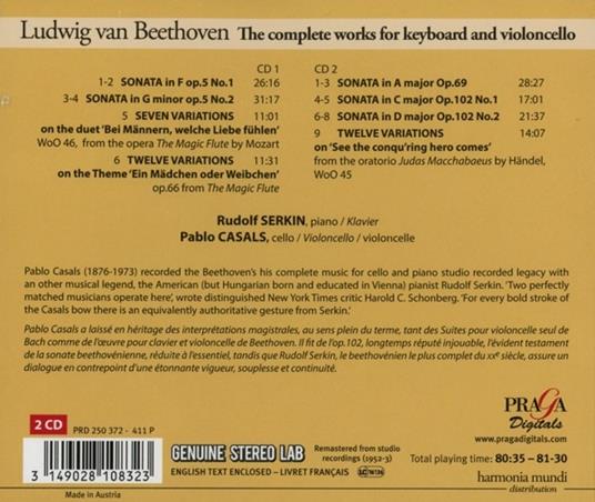 Musica per Violoncello e Pianoforte Completa - CD Audio di Ludwig van Beethoven,Pablo Casals - 2