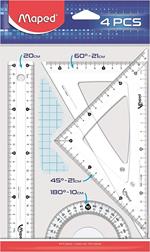 Maped Kit Disegno Con Righello 20 Cm, 2 Squadre 21 Cm, Goniometro 10 Cm