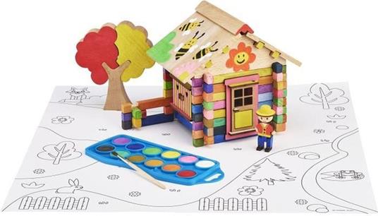 Chalet da dipingere, 85 pezzi, legno naturale, vernice inclusa, 26 x 24 x 9 cm