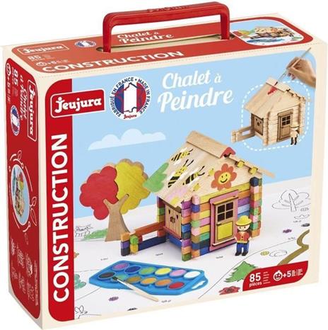 Chalet da dipingere, 85 pezzi, legno naturale, vernice inclusa, 26 x 24 x 9 cm - 2