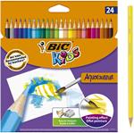 BIC Kids Matite Colorate Acquerellabili, Aquacouleur, Colori Assortiti, Confezione da 24 Matite, Colori per Bambini a Casa e a Scuola