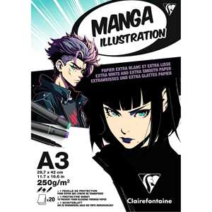 Cartoleria Blocco collato Manga Illustrations A3 20 fogli 250 g Clairefontaine
