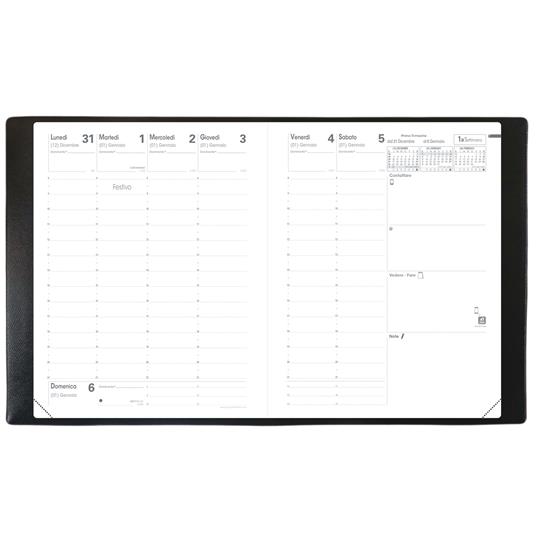 Agenda settimanale 2026, Quo Vadis, 13 mesi, Presidente, con rubrica, italiano, Impala nero - 21 x 27 cm  - 3