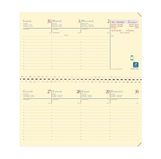 Agenda settimanale 2026, Quo Vadis, 13 mesi, Planital, con rubrica, italiano, Impala nero - 9 x 12,5 cm  - 2