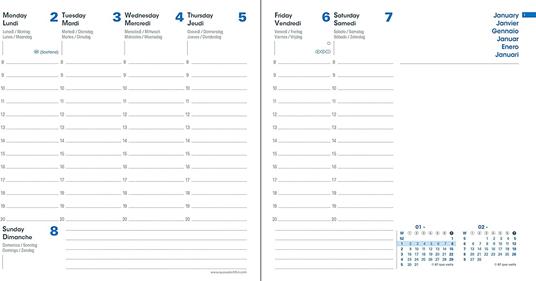 Agenda settimanale 2025, Quo Vadis, 13 mesi, ESECUTIVO R con rubrica, multilingue, Equology blu - 16 x 16 cm - 2