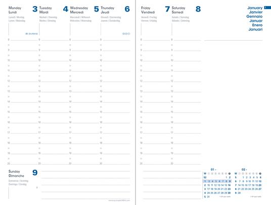 Agenda settimanale 2026, Quo Vadis, 13 mesi, Presidente, con rubrica, multingue, Equology blu - 21 x 27 cm  - 5