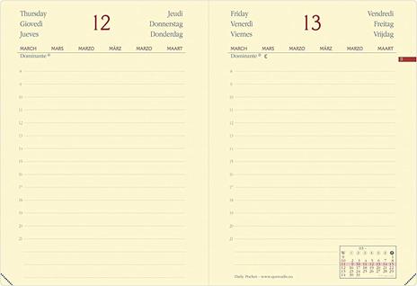 Agenda giornaliera 2025, Quo Vadis, 12 mesi, DAILY POCKET, multilingue, Silk nero, con elastico - 8,5 x 13 cm - 2