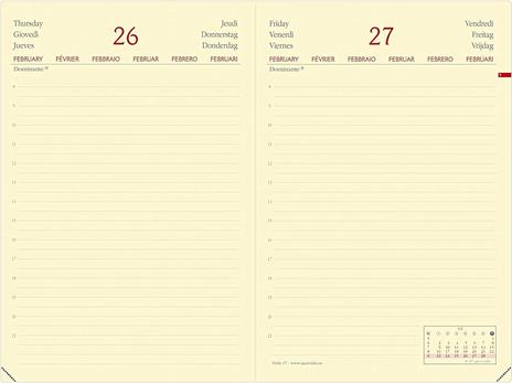 Agenda giornaliera 2025, Quo Vadis, 12 mesi, DAILY 17 PREST, multilingue, Silk bordeaux, con elastico - 12 x 17 cm - 2