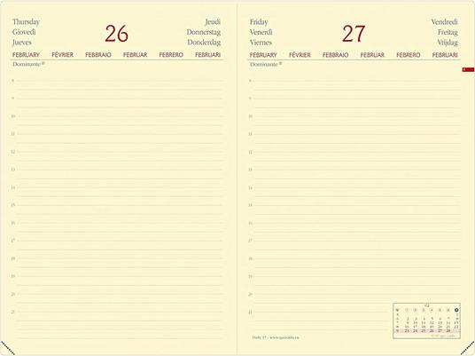 Agenda giornaliera 2025, Quo Vadis, 12 mesi, DAILY 17 PREST, multilingue, Silk bordeaux, con elastico - 12 x 17 cm - 2