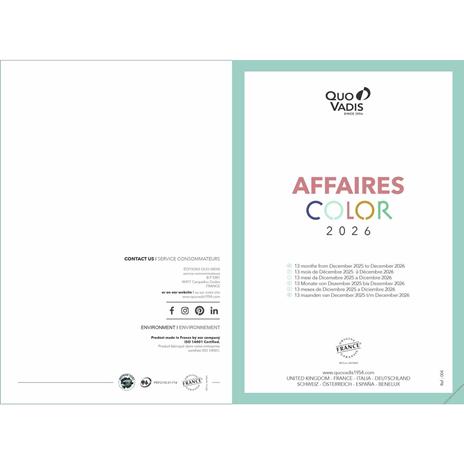Agenda Affari 2026 Quo Vadis, 13 mesi, settimanale, Calypso verde - 10 x 15 cm  - 6