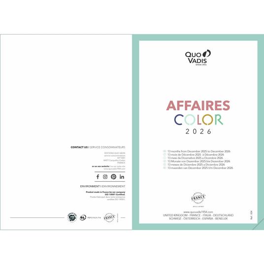 Agenda Affari 2026 Quo Vadis, 13 mesi, settimanale, Calypso rosa cangiante - 10 x 15 cm  - 6