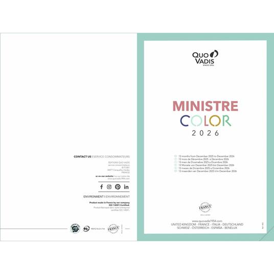 Agenda settimanale 2026, Quo Vadis, 13 mesi, Ministro calypso verde - 16 x 24 cm  - 6