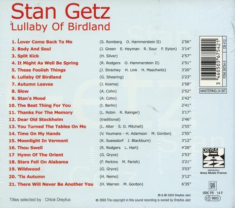 Lullaby of Birdland - CD Audio di Stan Getz - 2