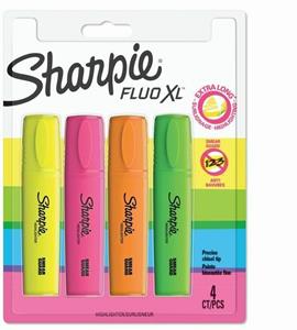 Cartoleria Evidenziatore Sharpie Fluo Xl punta scalpello. Confezione da 2. Giallo, rosa, arancione, verde Sharpie