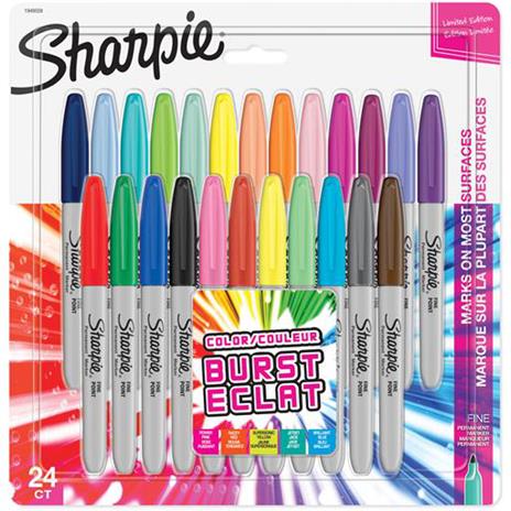 SHARPIE Pennarelli Indelebili, Punta Fine, Colour Burst e Colori Originali Assortiti, Confezione da 24