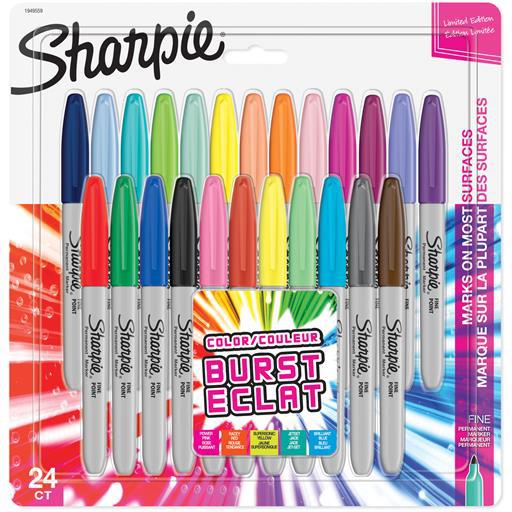 SHARPIE Pennarelli Indelebili, Punta Fine, Colour Burst e Colori Originali Assortiti, Confezione da 24