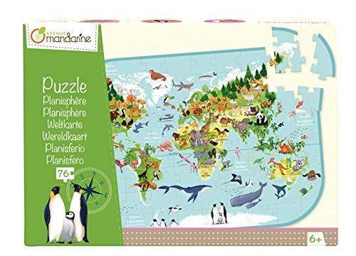 Avenue Mandarine-Un Puzzle 76 pièces avec Un Poster Servant de Guide inclus, Planisphère, Multicolore, PU014C