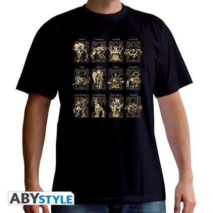 T-Shirt Unisex Tg. XL. Saint Seiya: 12 Golden Saints Black