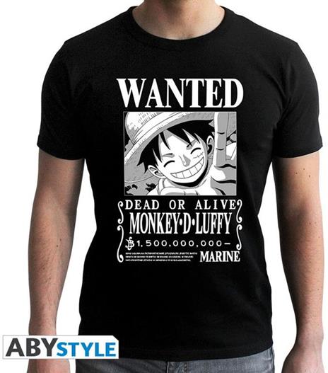 T-Shirt Unisex Tg. M. One Piece: Wanted Luffy Black New Fit