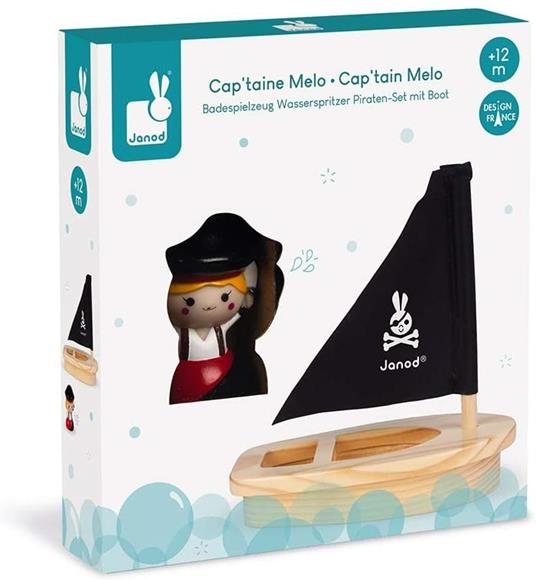 Janod, Cap'Taine Melo e La Sua Nave, Giocattolo da Bagno per La Prima Infanzia, Spruzzino Incluso, A Partire da 1 Anno, J04711 - 5