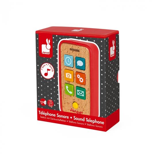 Janod Telefono sonoro per bambini (in legno), gioco di imitazione, per bambini dai 18 mesi in su, J05334 - 7